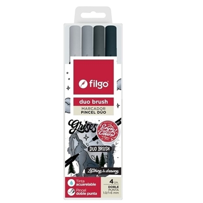 Imagen de marcador Filgo duo brush pen - estuche 4 gris