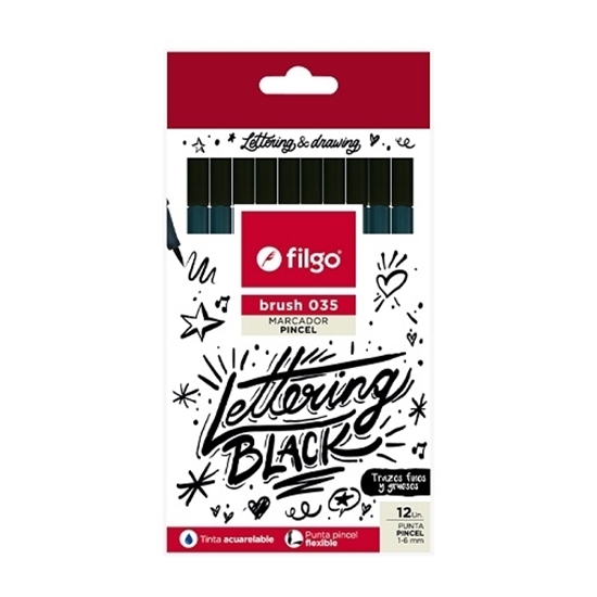 Imagen de marcador Filgo brush pen - caja 12 negro