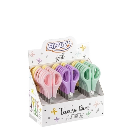 Imagen de Brw tijera escolar 13cm c/ regla pastel- display 24 unidades