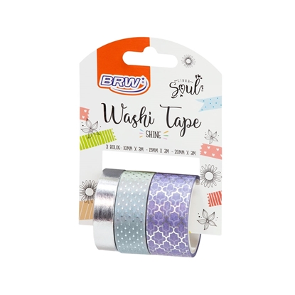 Imagen de Brw cinta adhesiva washi tape -shine lilas- blister 3 unidades